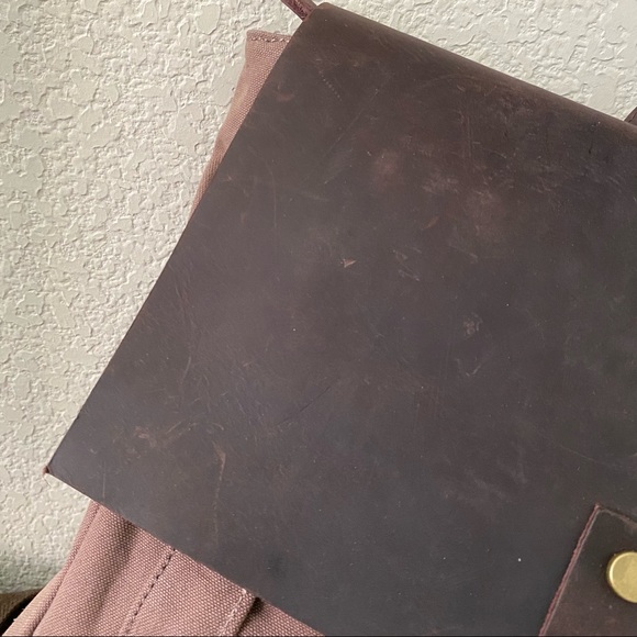 Unisoul Rugged Leather Canvas Brown Mocha Backpack Shoulder Book School Bag - Picture 13 of 13